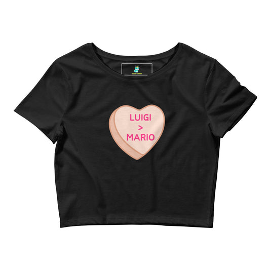 "Luigi > Mario" Candy Heart - Cropped Baby Tee